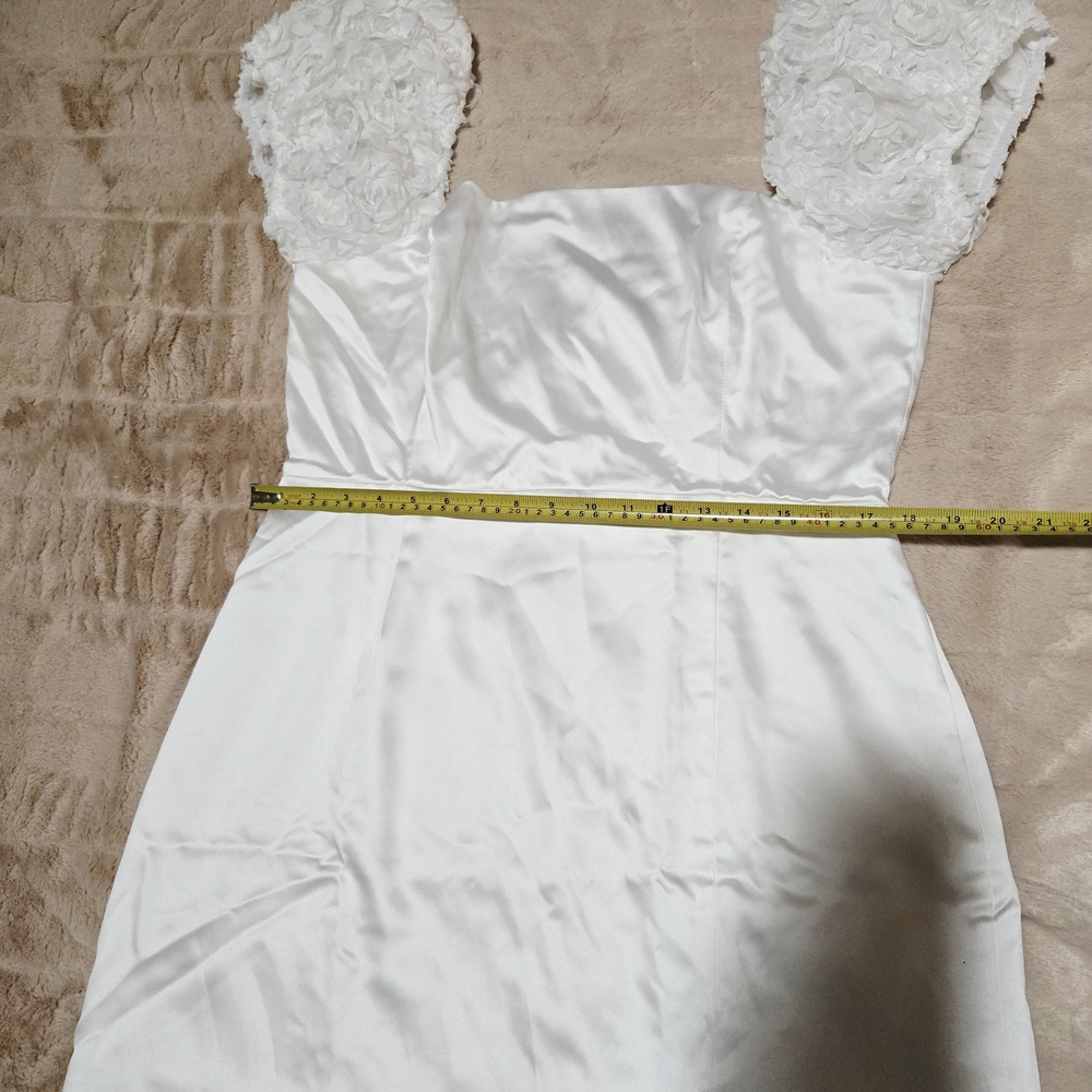 Lulu's Ivory Satin Dress with Ruffled Sleeves Size XL - Picture 6 of 14